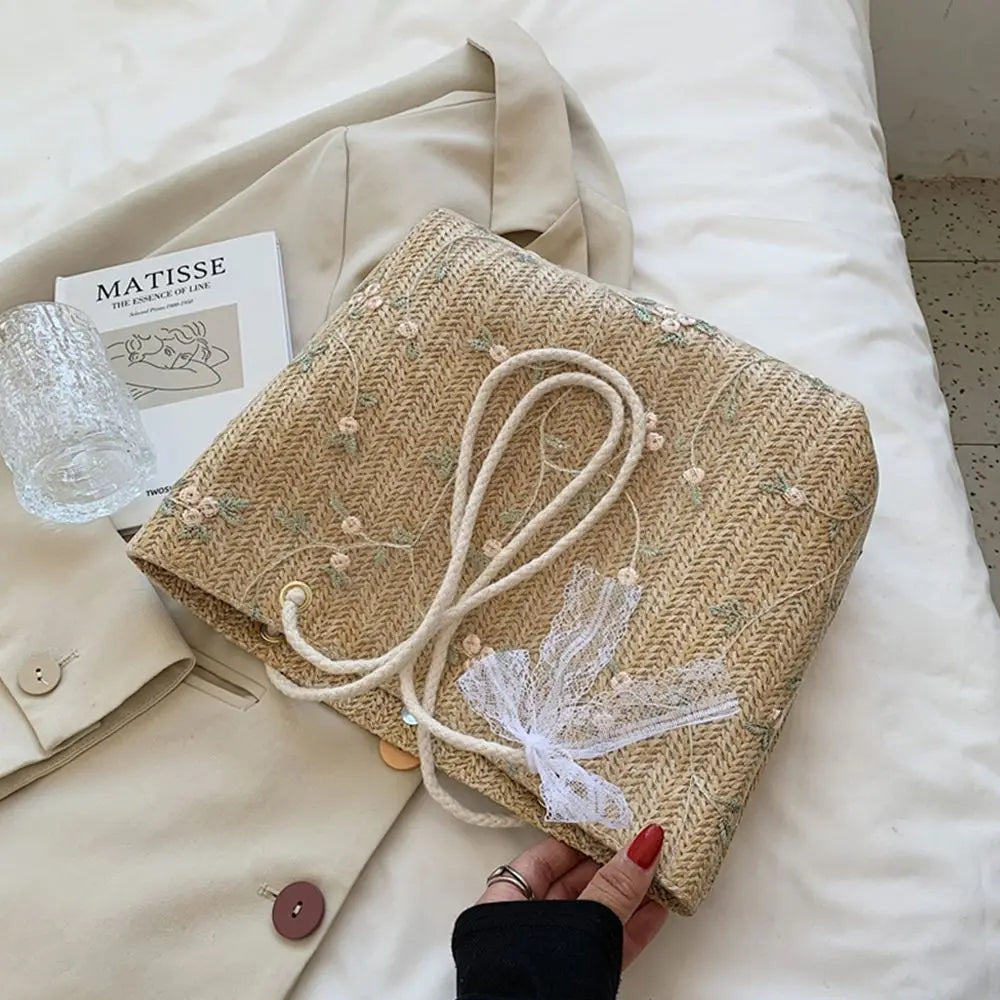 Large Straw Beach Tote Bag – Boho Summer Shoulder Handbag