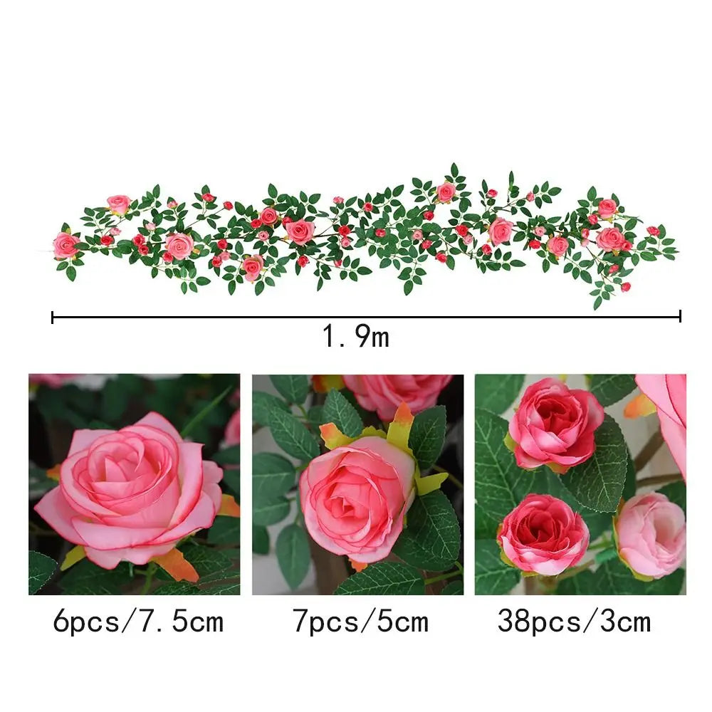 190cm Artificial Rose Vine | Silk Hanging Flower Rattan Decor