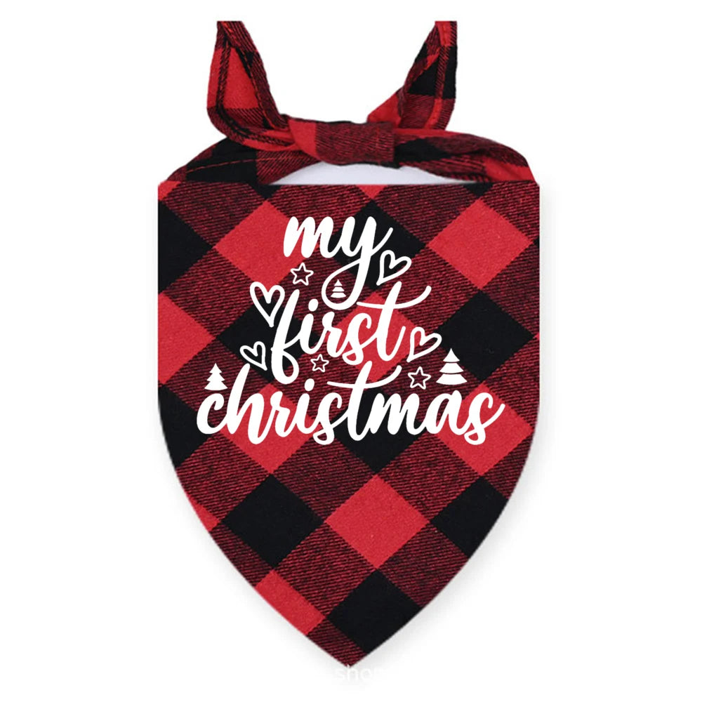 My First Christmas Dog & Cat Bandana Plaid Bow Scarf