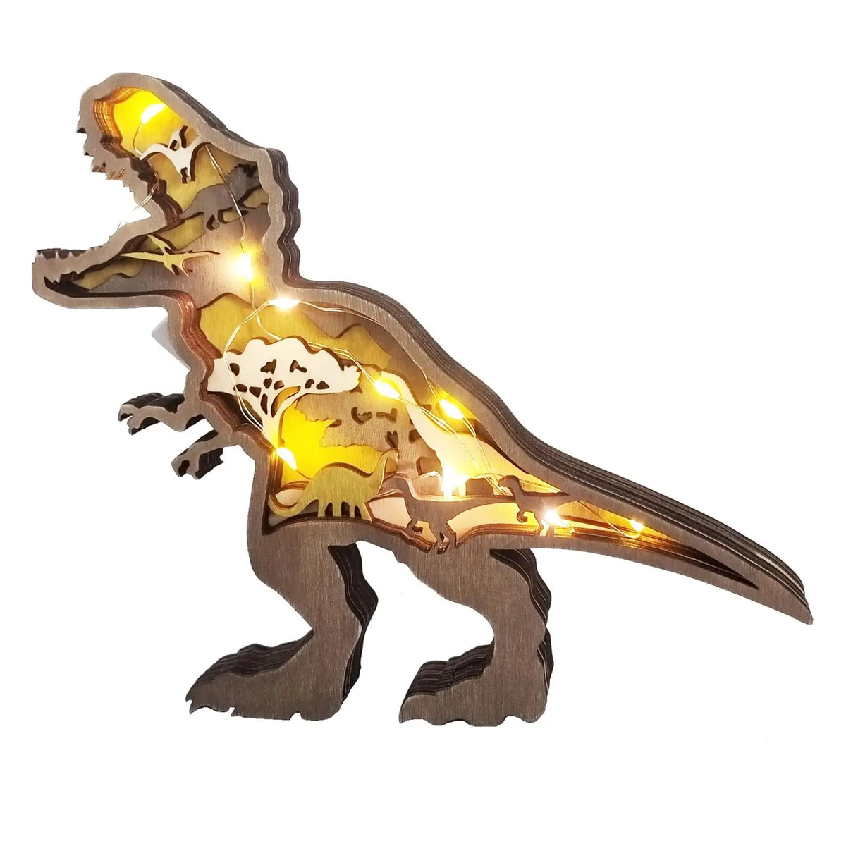 Wooden Dinosaur 3D Optical Illusion Night Light Table Lamp
