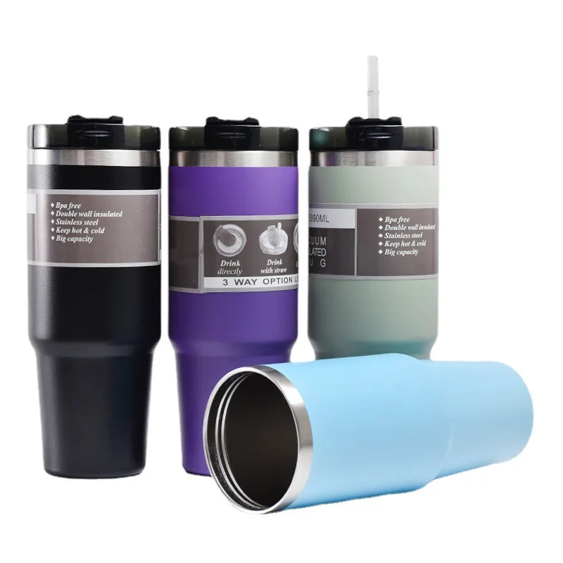 304 Stainless Steel Vacuum Thermos Cup with Straw | Portable