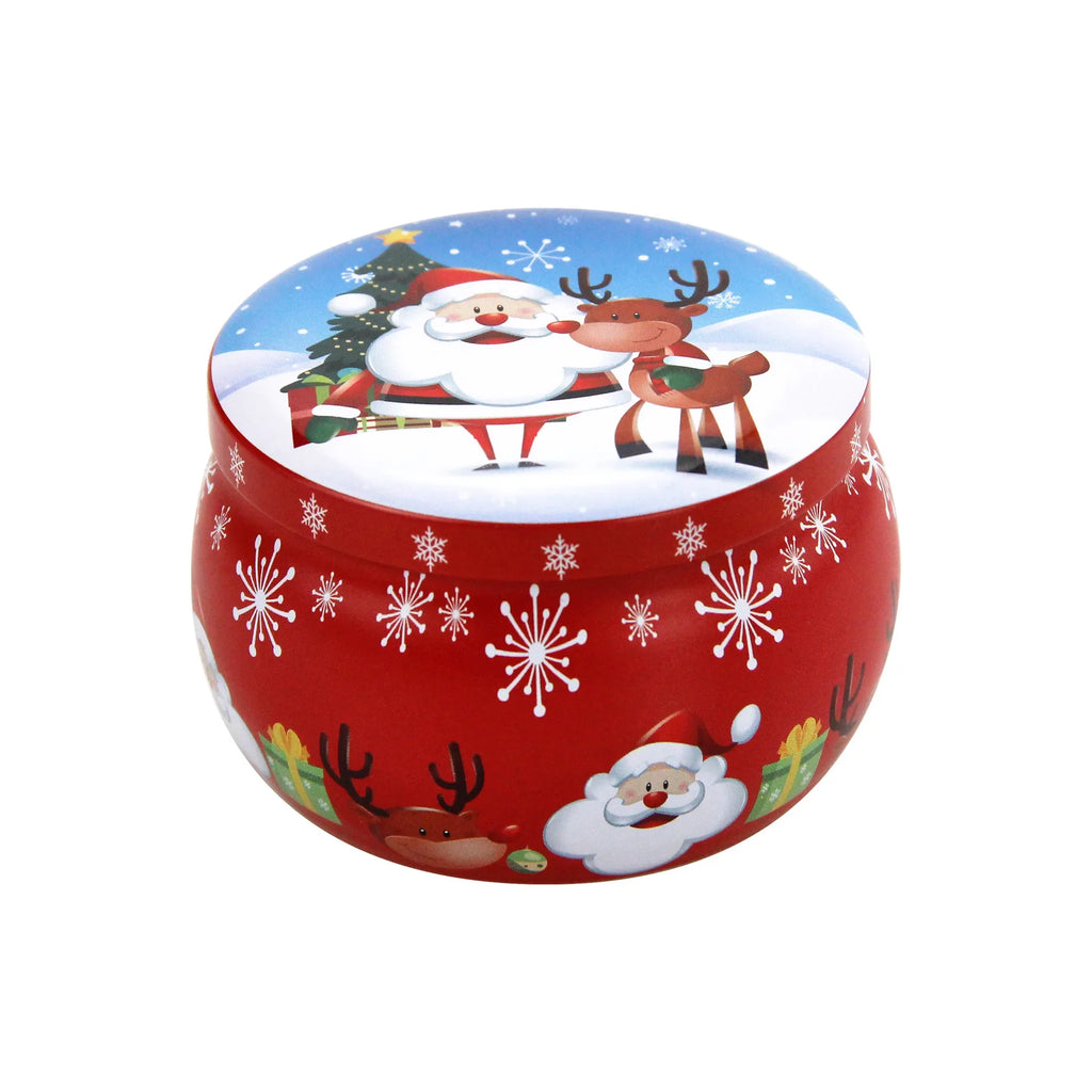 Christmas Round Tin Candy Jar – Festive Metal Storage Can