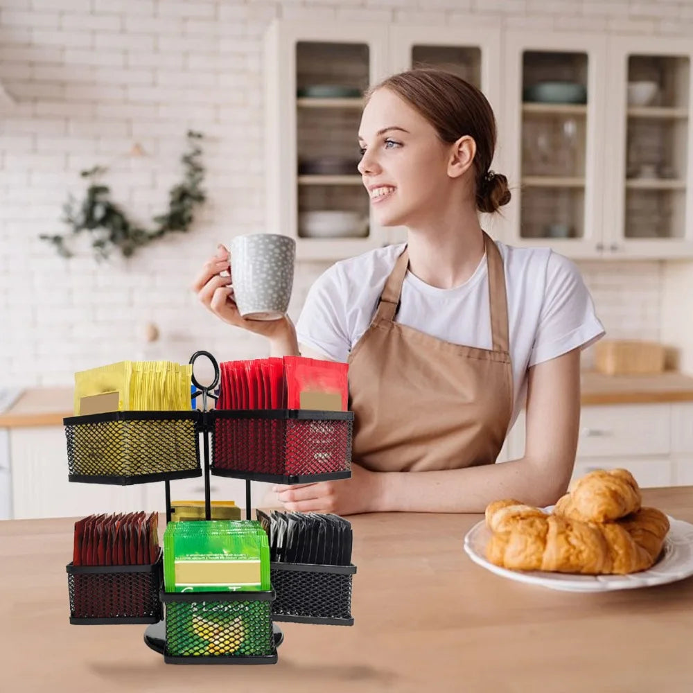 2-Tier Rotating Tea Bag Organizer – 8 Baskets, 96 Capacity
