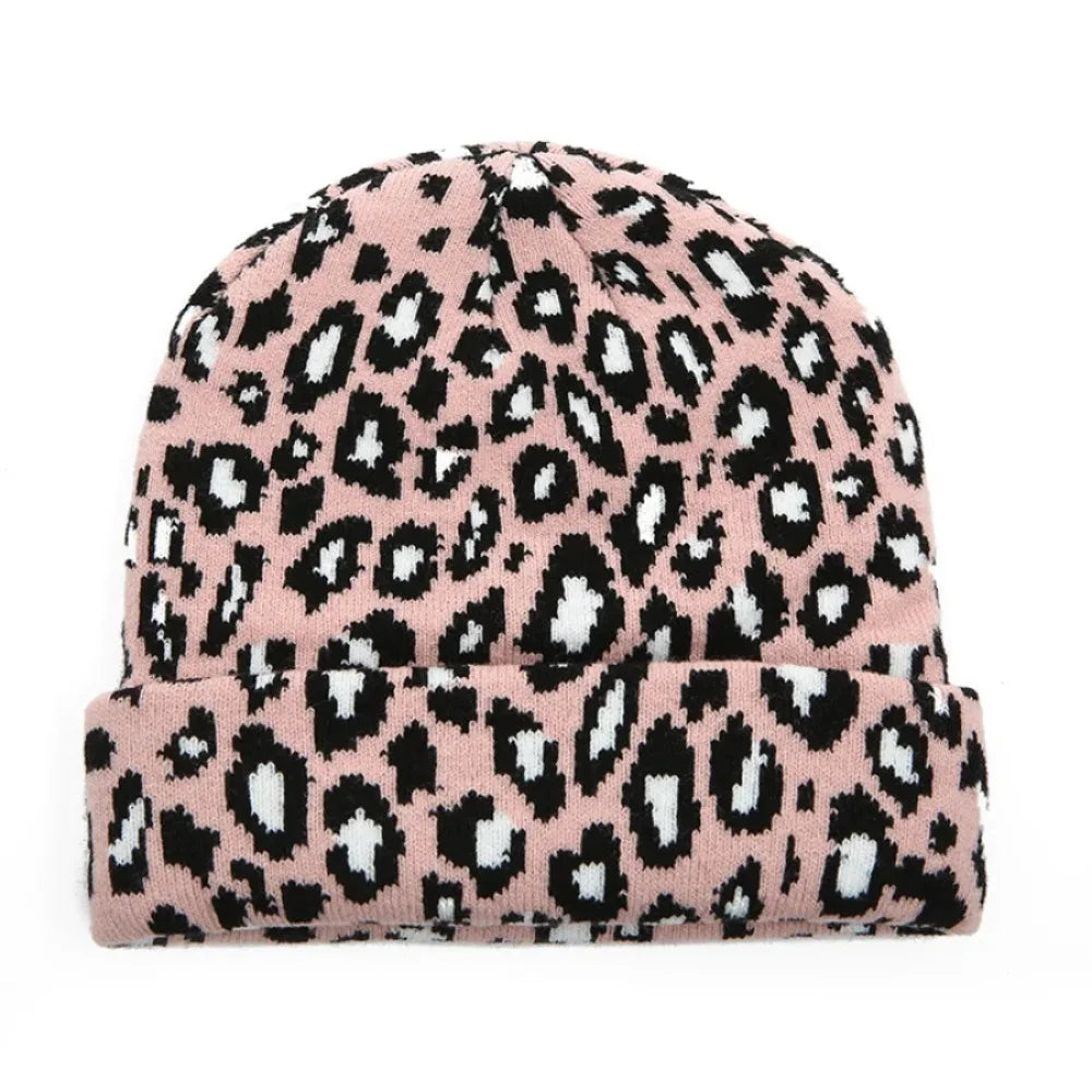 Leopard Print Jacquard Knit Beanie | Unisex Winter Skullcap