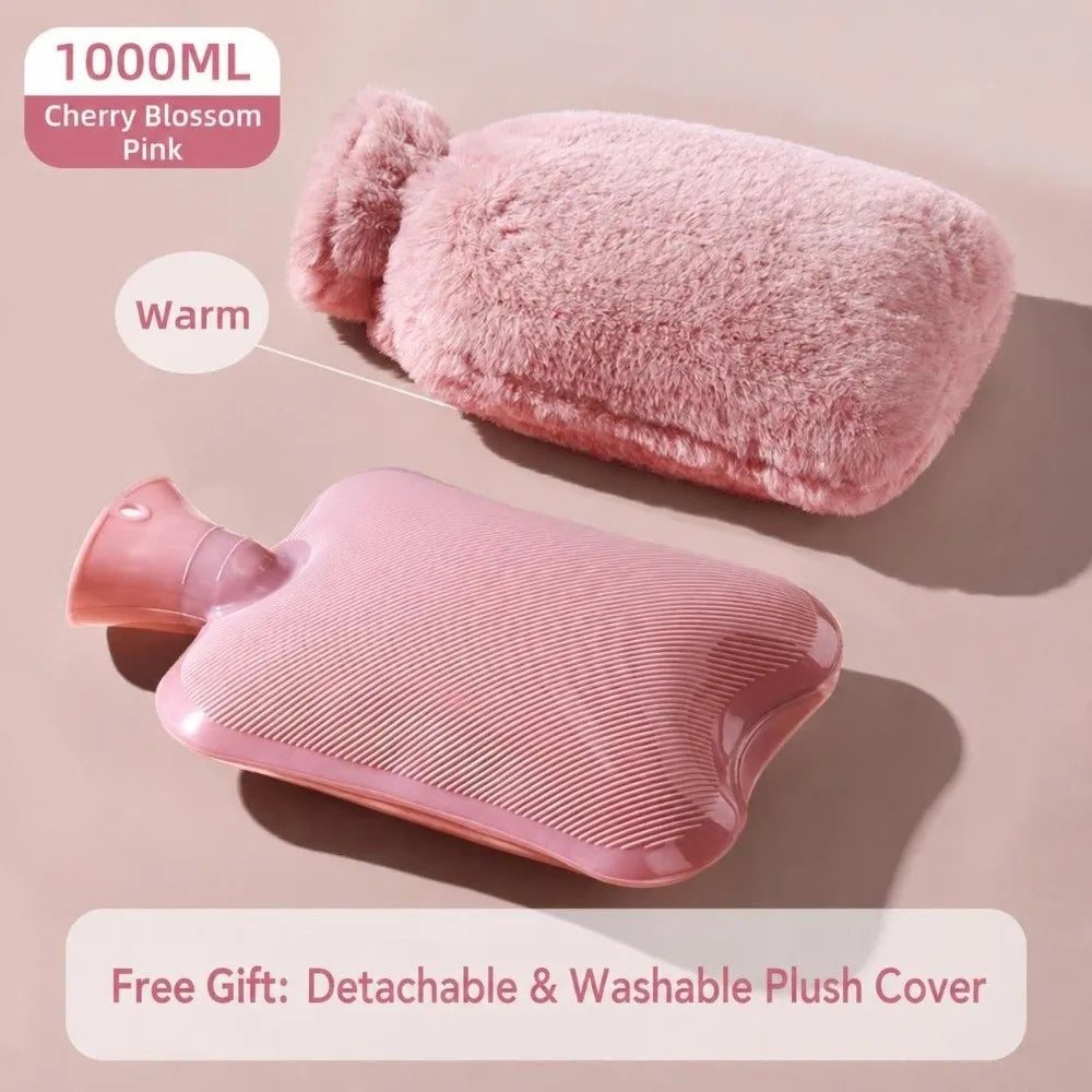 Hot Water Bottle 1000ml/2000ml with Faux Rabbit Fur Cover