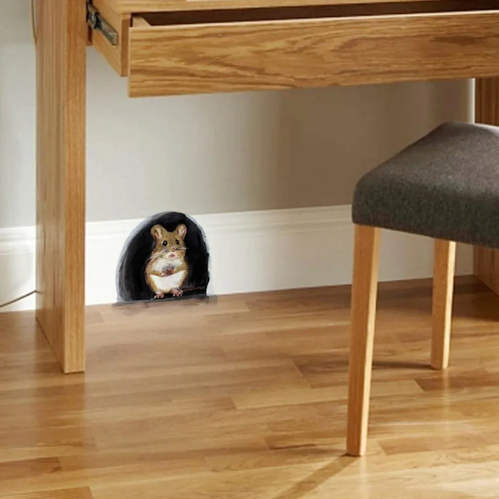 Cartoon Mouse Hole Wall Sticker – 3D PVC Decal for Kids
