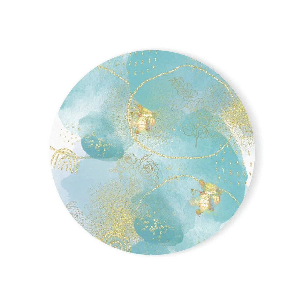 Watercolor Abstract Ceramic Coaster with Cork Base | Round
