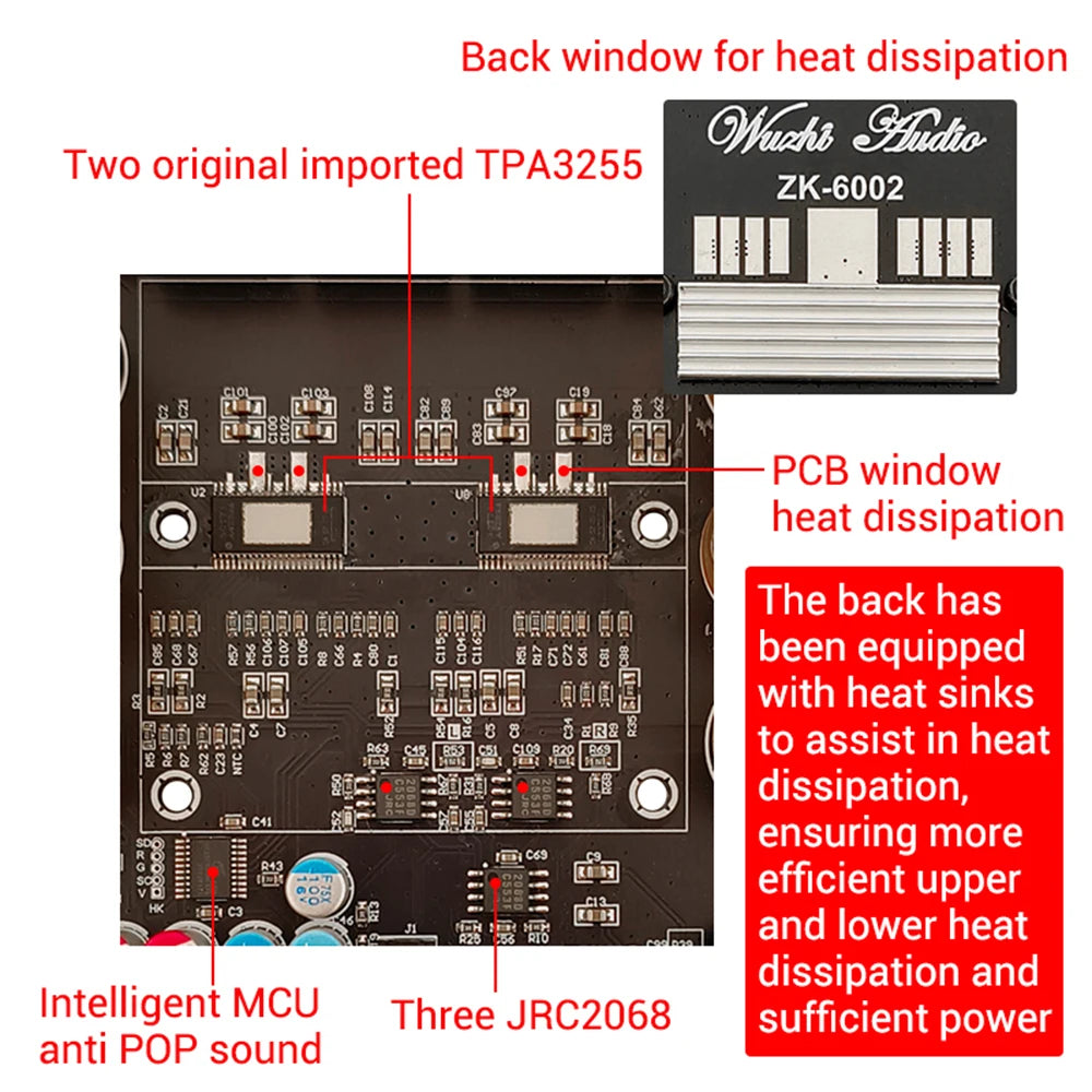 ZK-6002 600W+600W TPA3255 Stereo Power Amplifier Board