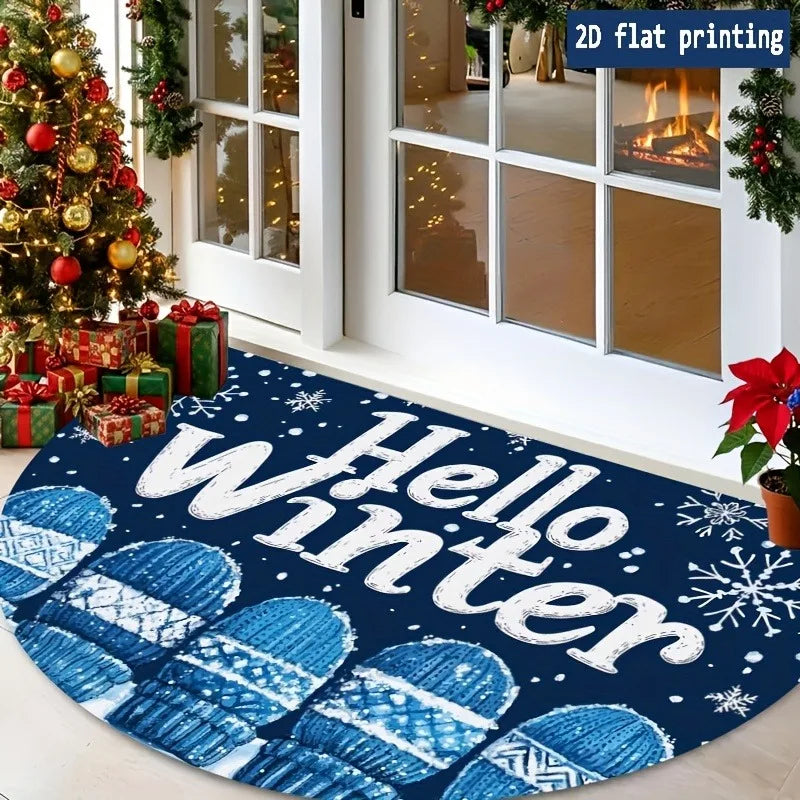 Winter Half Round Door Mat – Non-Slip Snowflake Rug