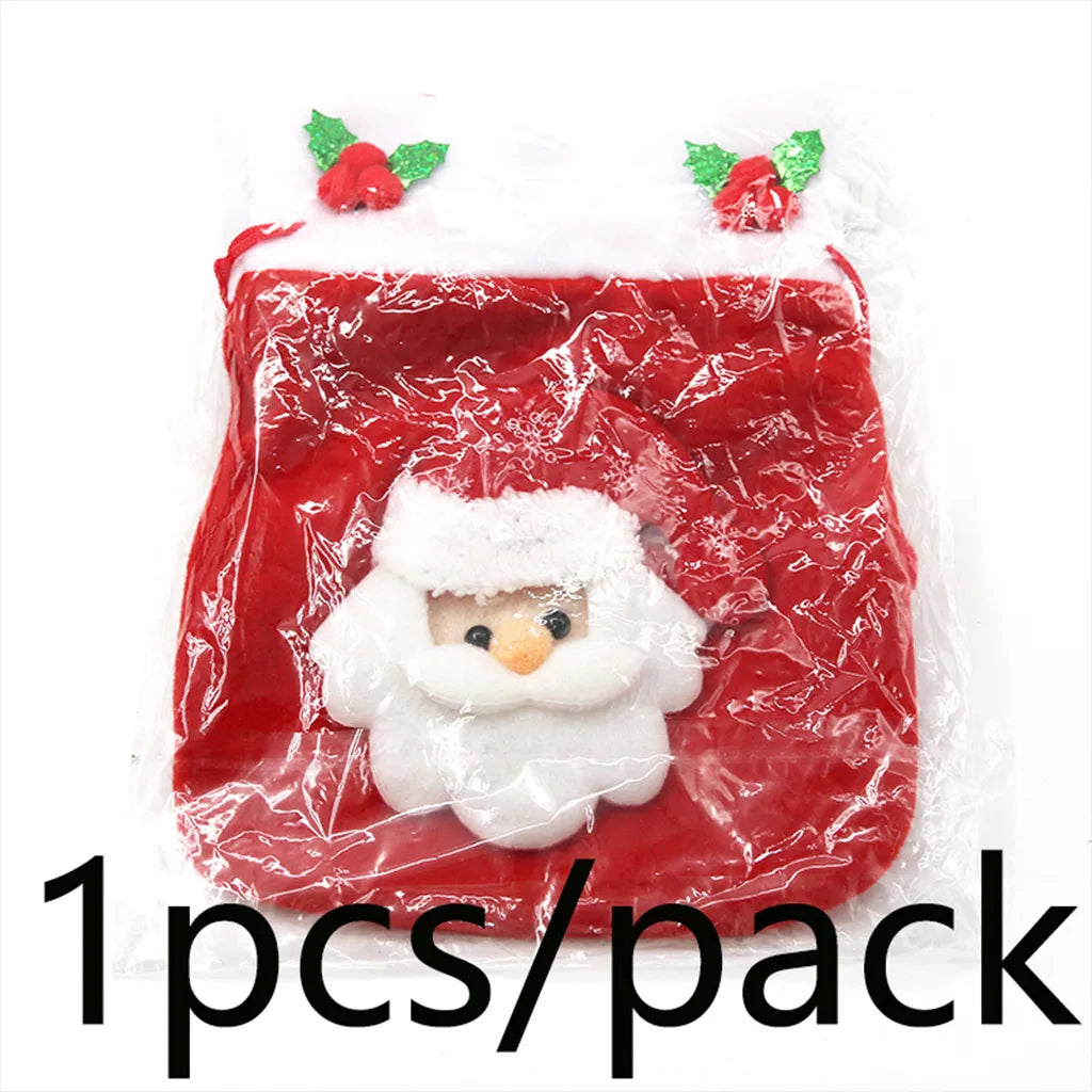 Christmas Corduroy Apple Bag with Pom-Pom Rope | 22x20cm