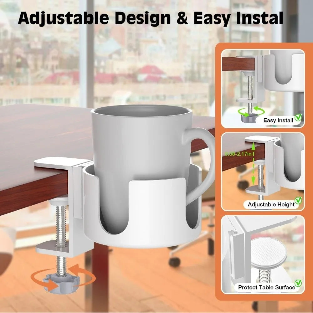 Punch-Free Desk Cup Holder Clamp – Adjustable Anti-Spill Mug Hold
