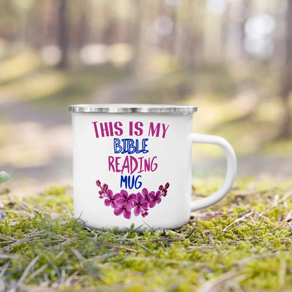 "This Is My Bible Reading Mug" – Christian Enamel Coffee Mug