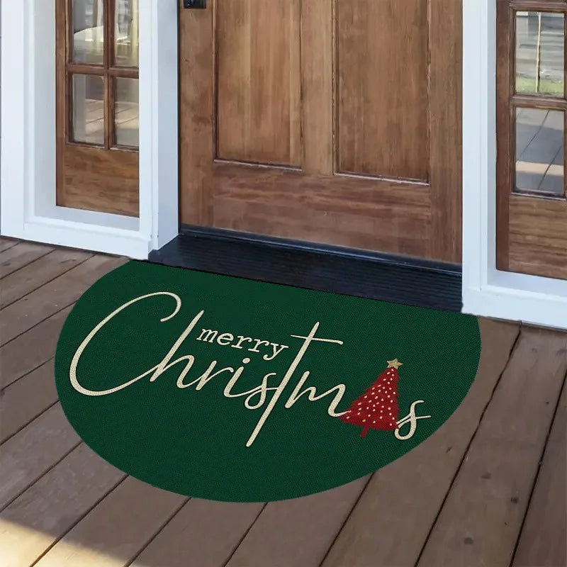 Christmas Half Round Door Mat – Non-Slip Dark Green Felt Rug