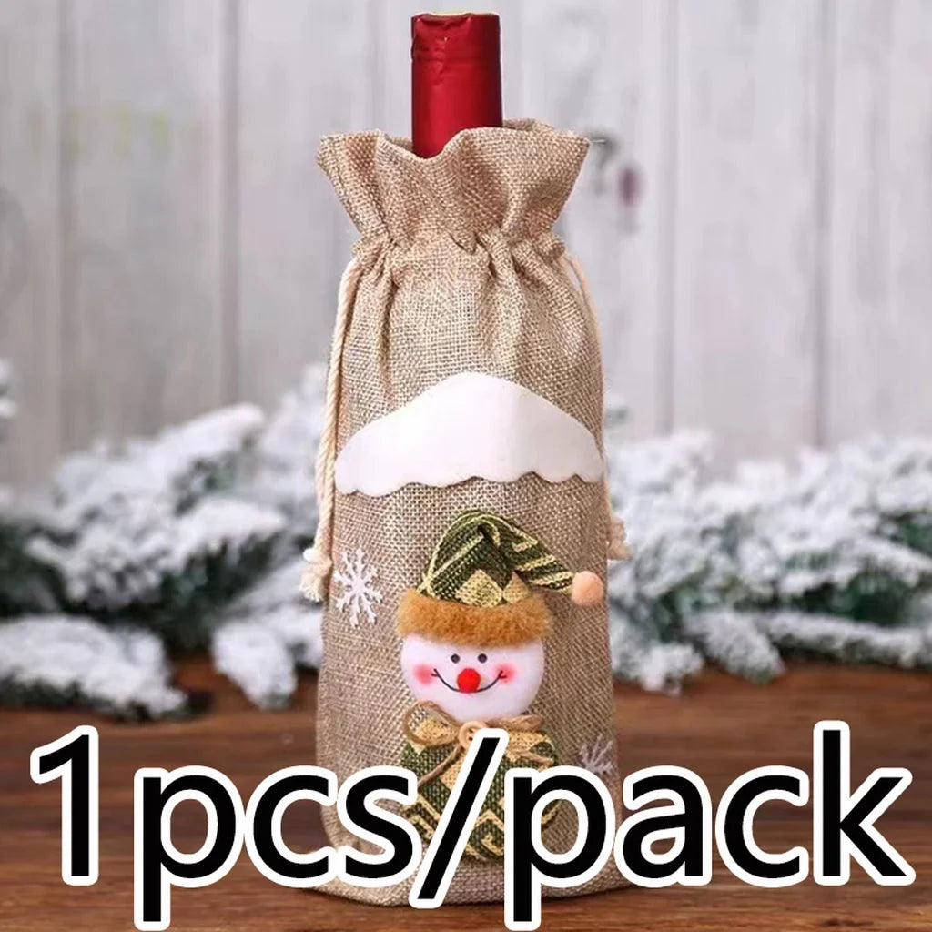 Christmas Linen Wine Bottle Cover Bag | Festive Gift Wrap