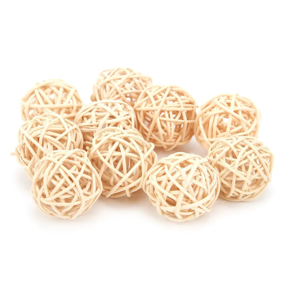 10-Pack Natural Rattan Wicker Balls – Bird Chew Toys 3cm