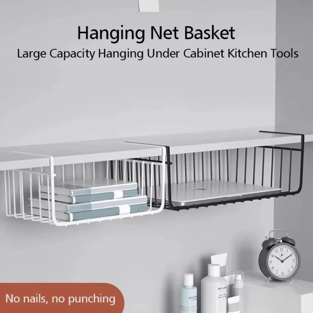 Under Table Storage Basket – Space-Saving Desk Organizer Rack