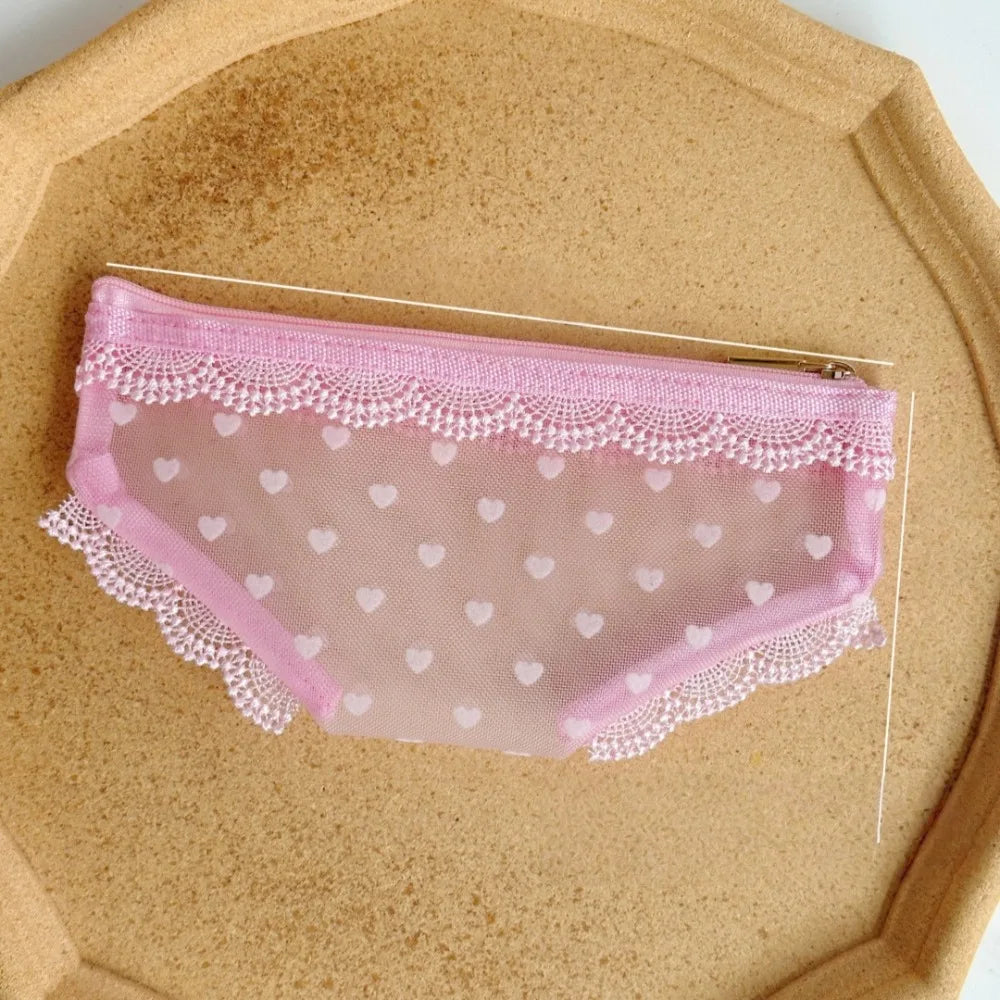 Y2K Briefs Shape Cosmetic Bag – Lace Mesh Makeup Travel Pouch