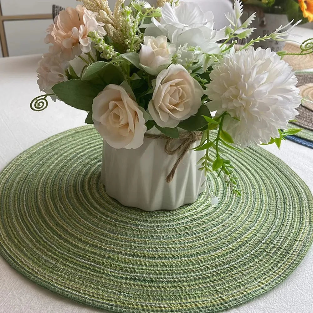 4-Pack Braided Round Placemats – Heat Resistant Woven Linen