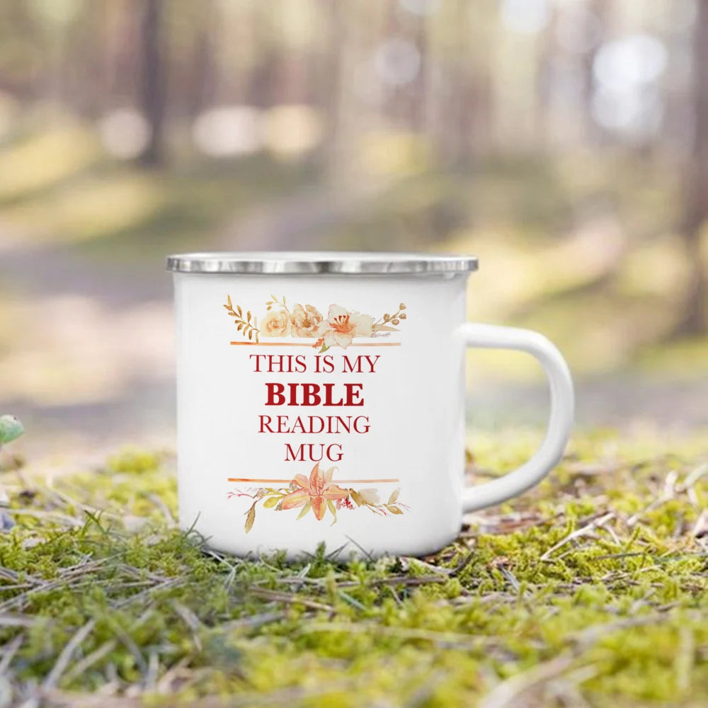 "This Is My Bible Reading Mug" – Christian Enamel Coffee Mug
