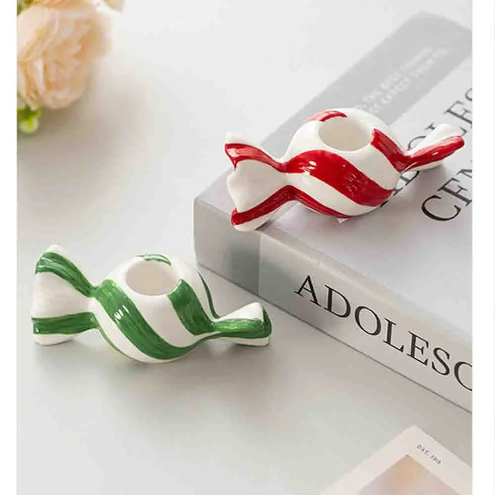 Ceramic Striped Tealight Candle Holder – Xmas Holiday Décor