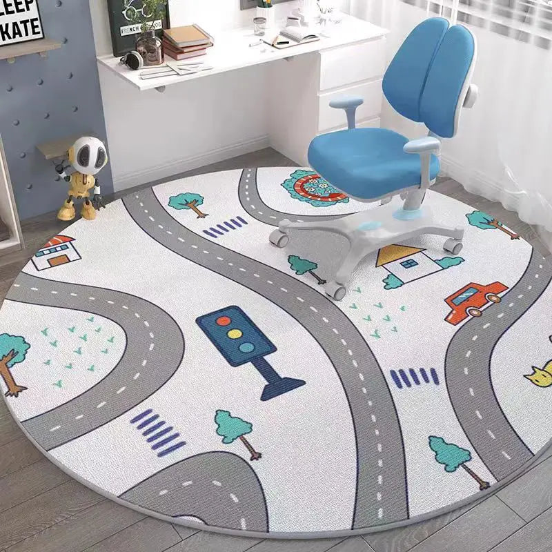 Space Round Rug – Rocket Astronaut Planets Stars Floor Mat