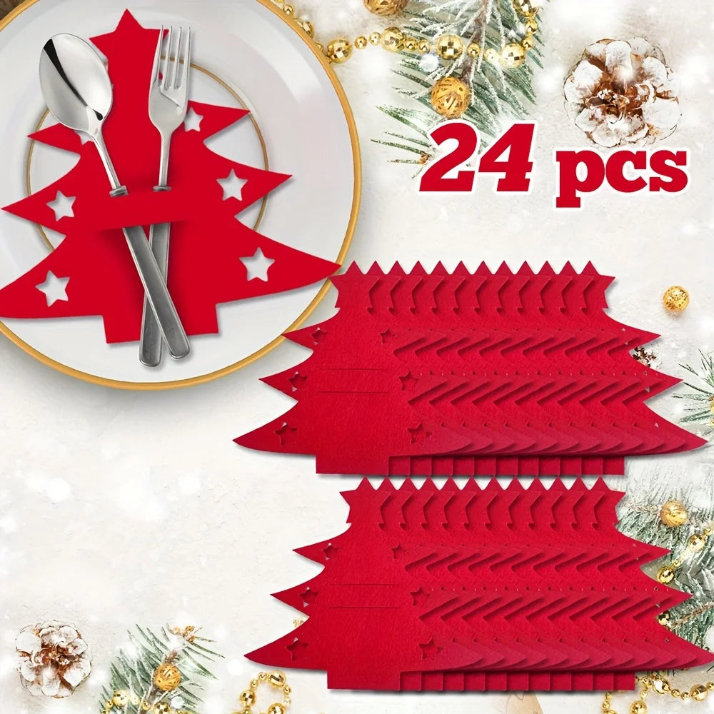 Felt Christmas Tree Placemat Set – Red & Green Holiday Decor
