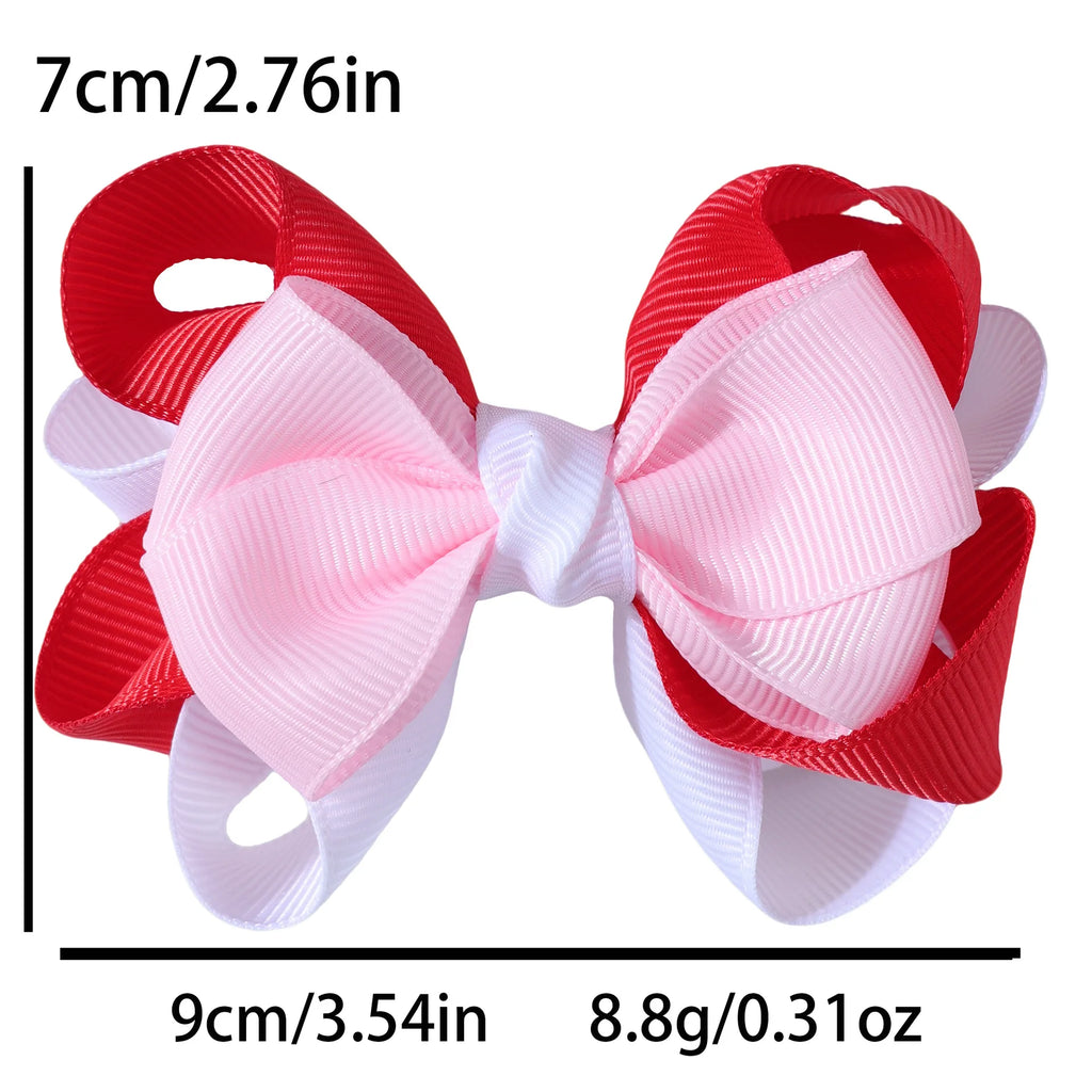 12-Pack Kids Double Color Bow Hair Clips – 9cm Ribbon Hairpins