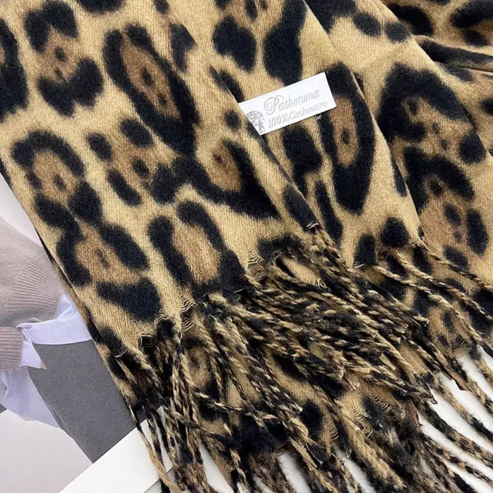Women's Leopard Tassel Shawl | Imitation Cashmere Winter Scarf