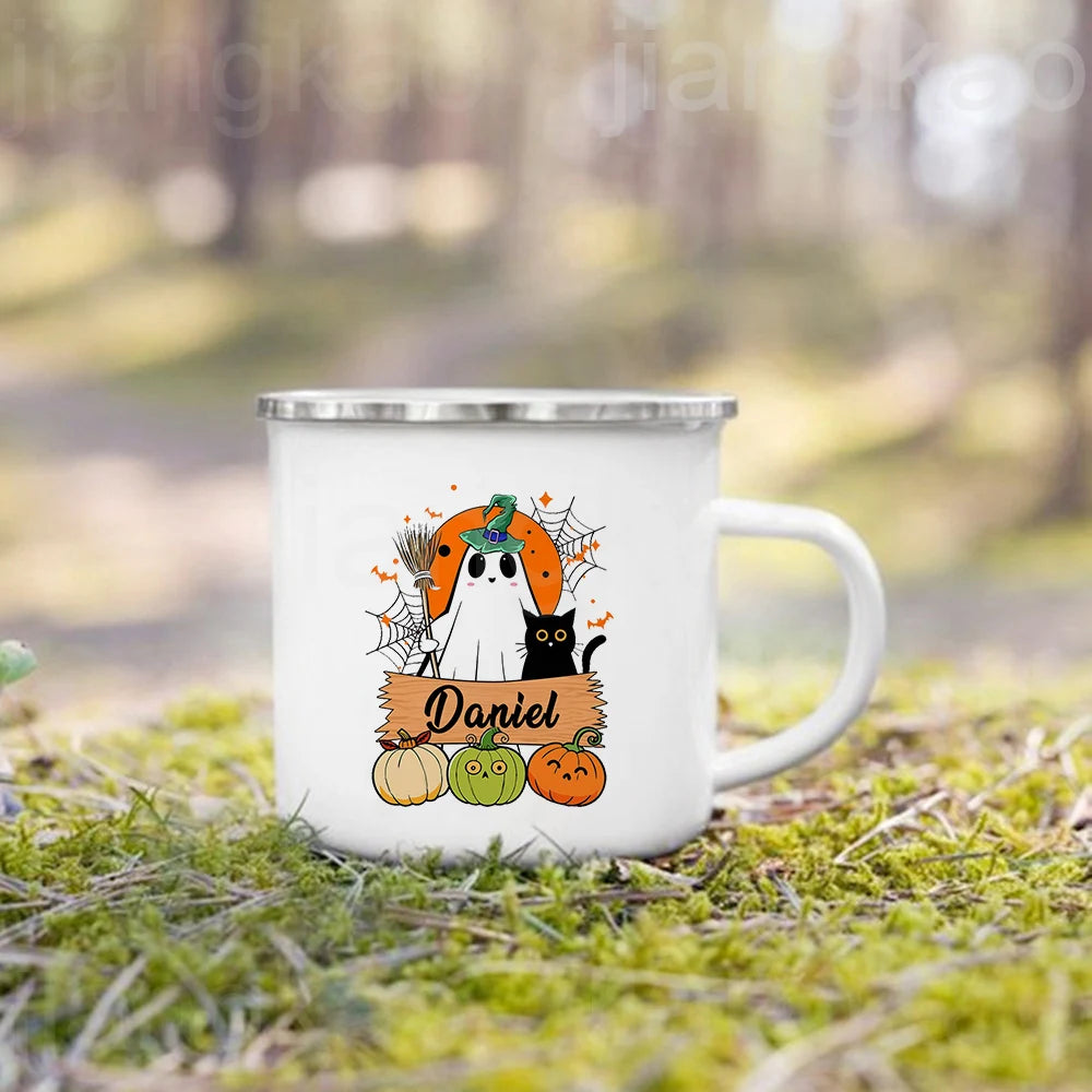 Personalized Ghost Halloween Enamel Mug for Kids | Name Cup