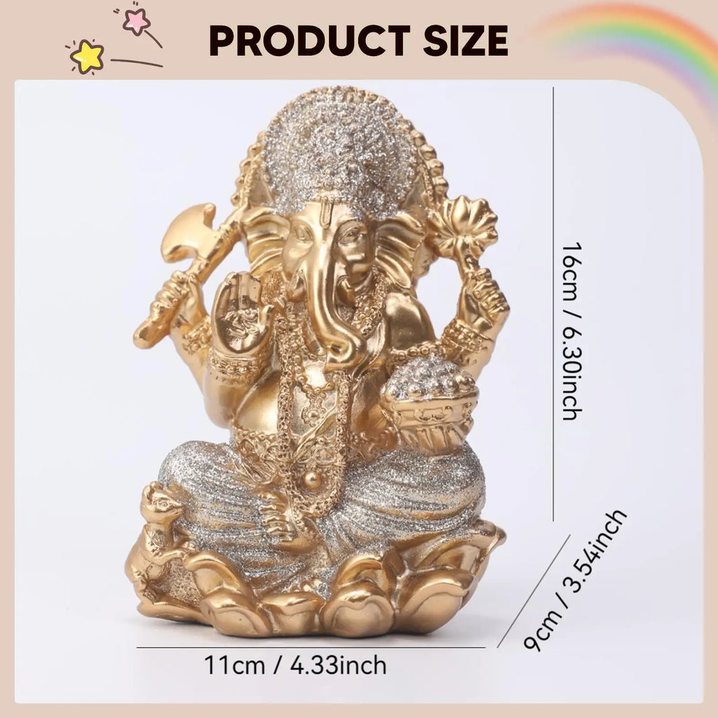 Gold Ganesha Resin Statue – Hindu Elephant God Figurine Decor