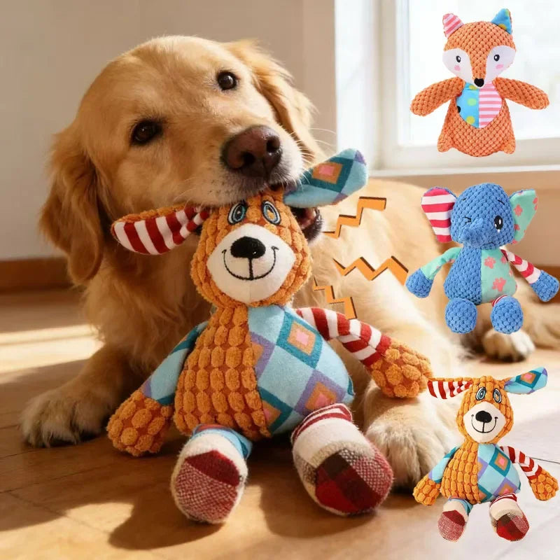Squeaky Animal Plush Dog & Cat Chew Toy – Bite Resistant