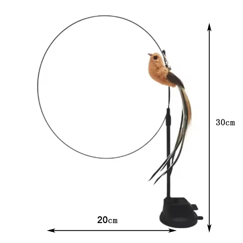 Feather Suction Cup Cat Toy Teaser Stick with Bell & Bird Head