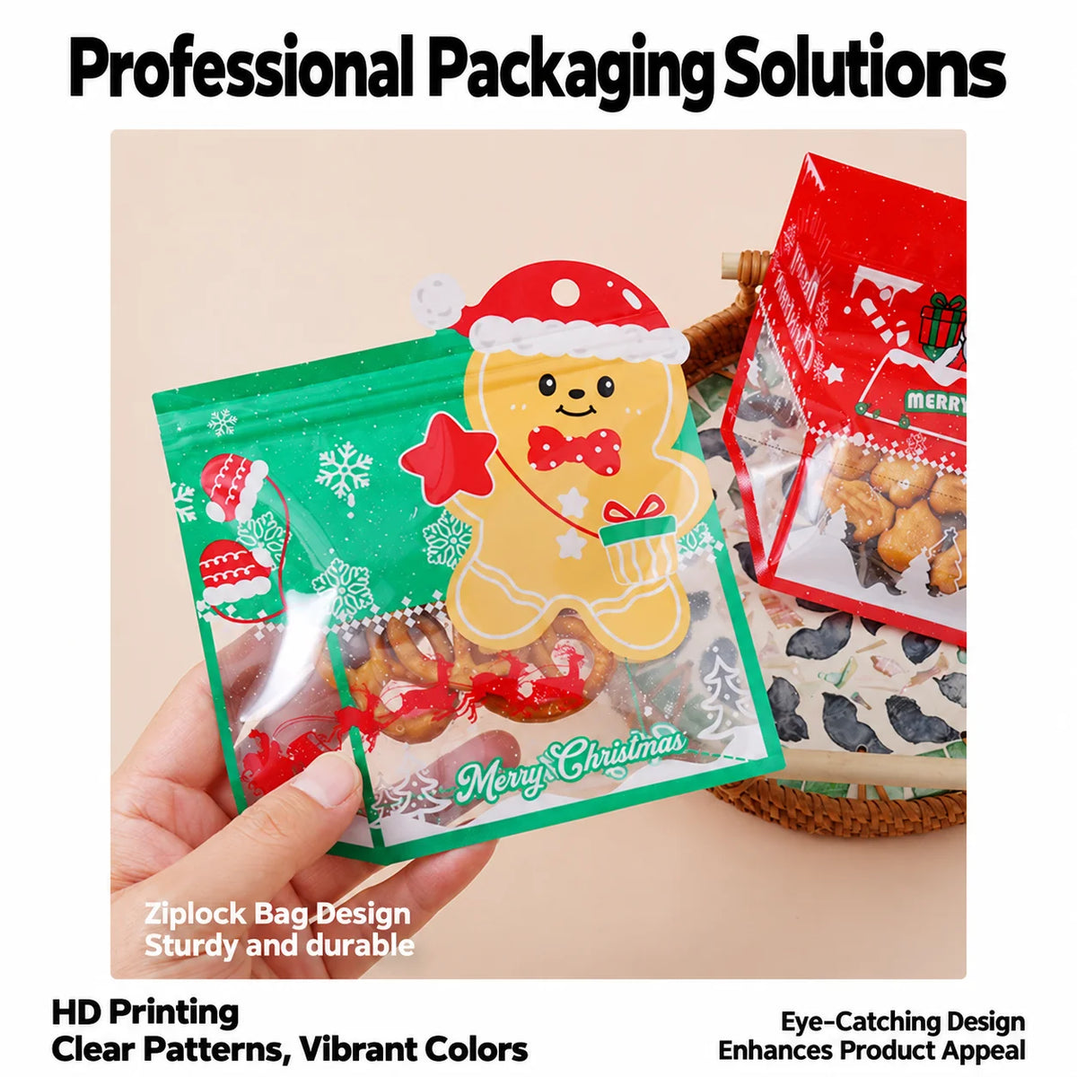 50-Pack Christmas Gingerbread Resealable Clear Bags 15×16cm