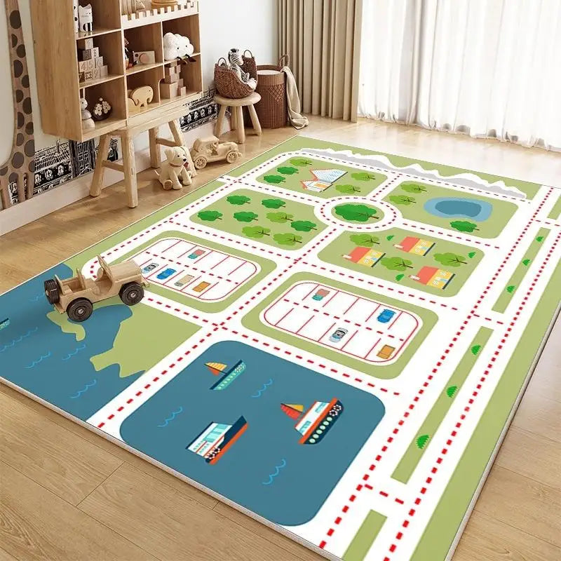 Kids Car Play Mat – City Traffic Rug, Non-Slip Playroom