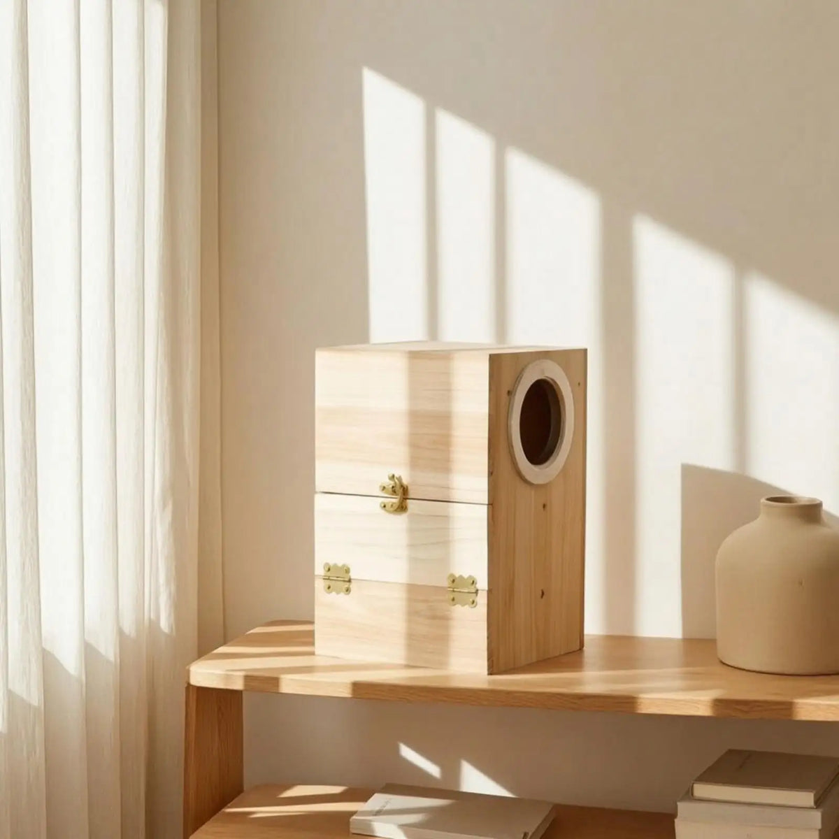 Natural Wood Bird Nesting Box with Perch & Lid – Unfinished
