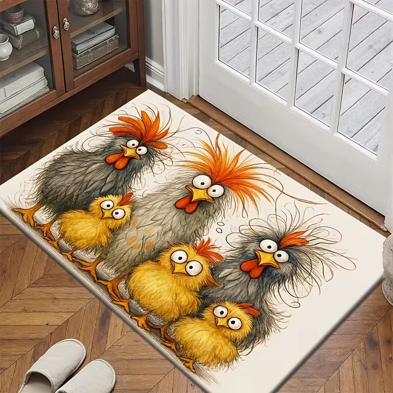 Cartoon Chicken Doormat – Non-Slip Machine Washable Kitchen Rug