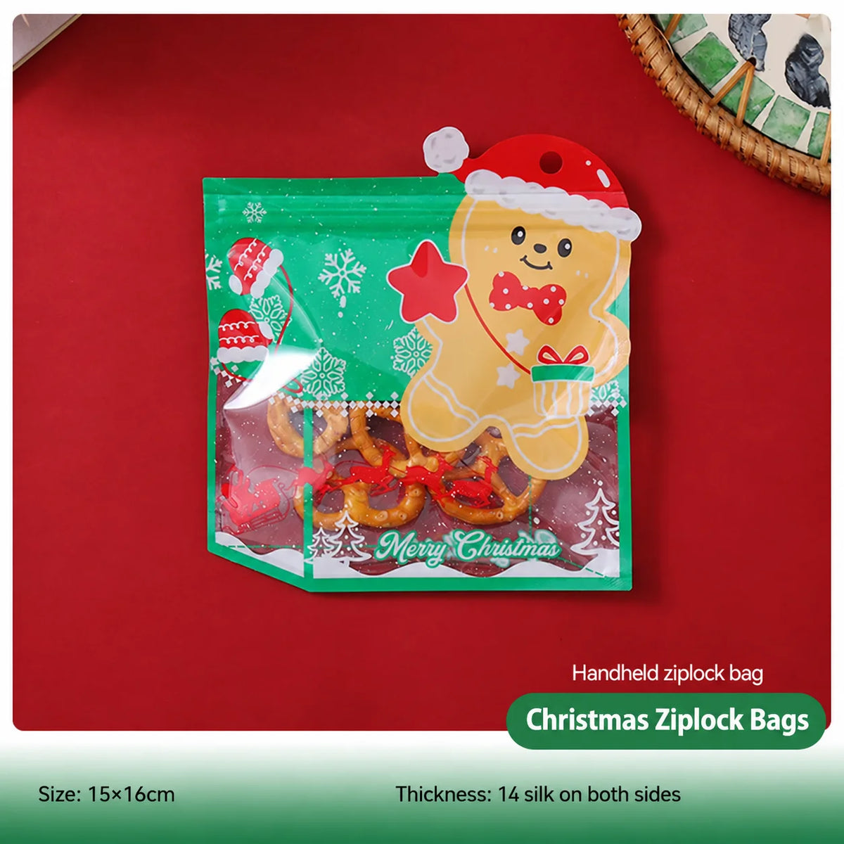 50-Pack Christmas Gingerbread Resealable Clear Bags 15×16cm