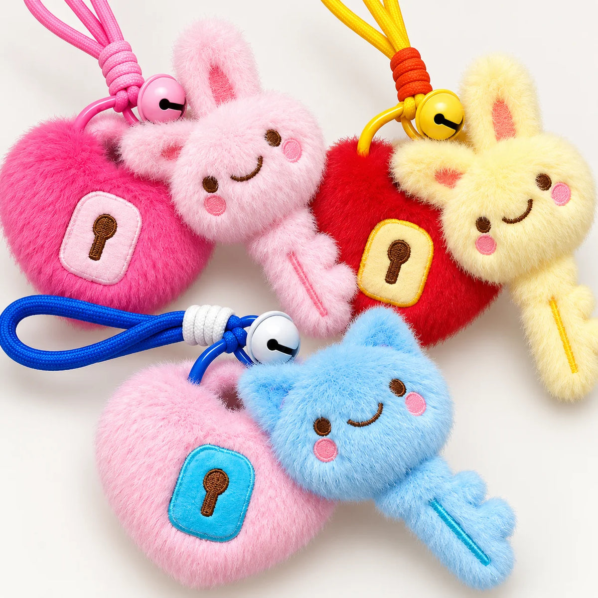 Kawaii Heart Lock Plush Keychain – Cute Bag Charm Pendant