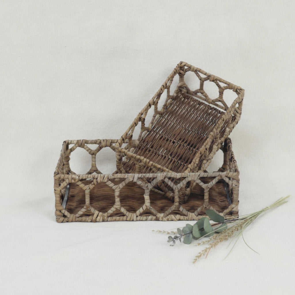 2-Pack Rectangular Rattan Storage Baskets | Wicker Organizer