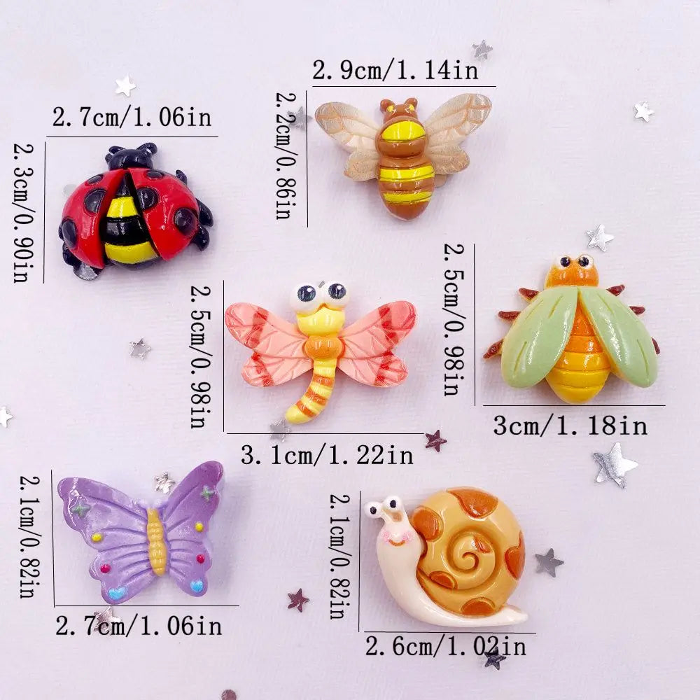 6-Piece Resin Insect Figurines – Flat Back DIY Craft Decor