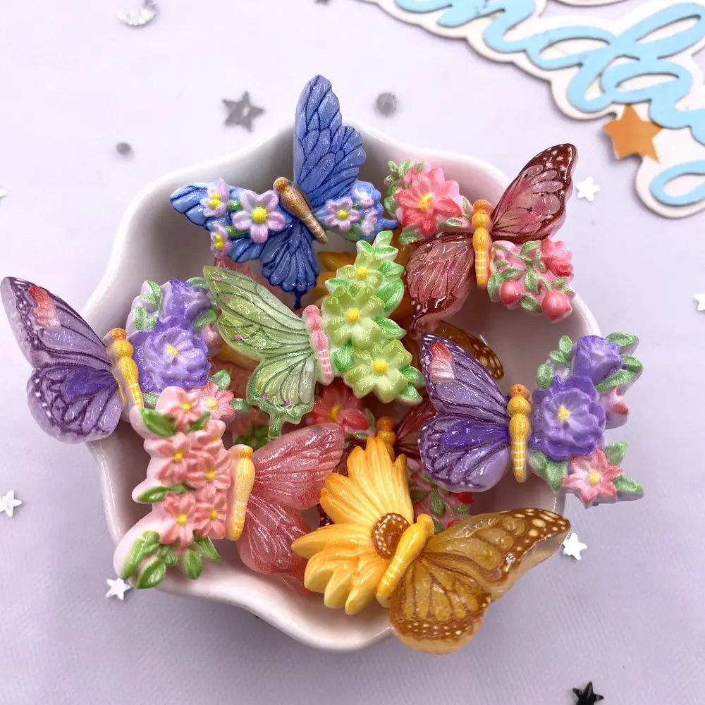 10-Pack Glitter Flower Butterfly Flatback Rhinestone Appliqués