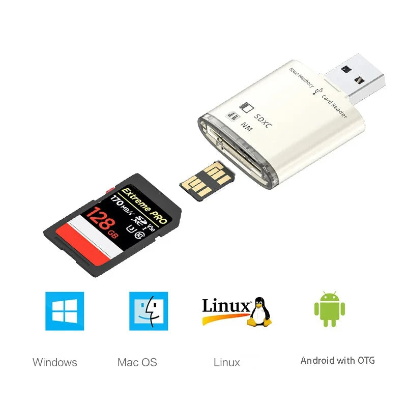 USB 3.0 SD/SDXC & NM Nano Memory Card Reader 8GB–128GB