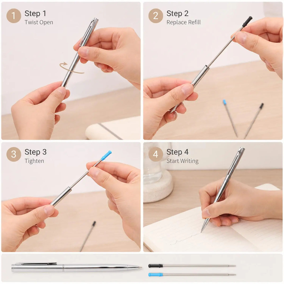 Metal Ballpoint Pen + 10 Refills | 1mm Smooth Writing Set