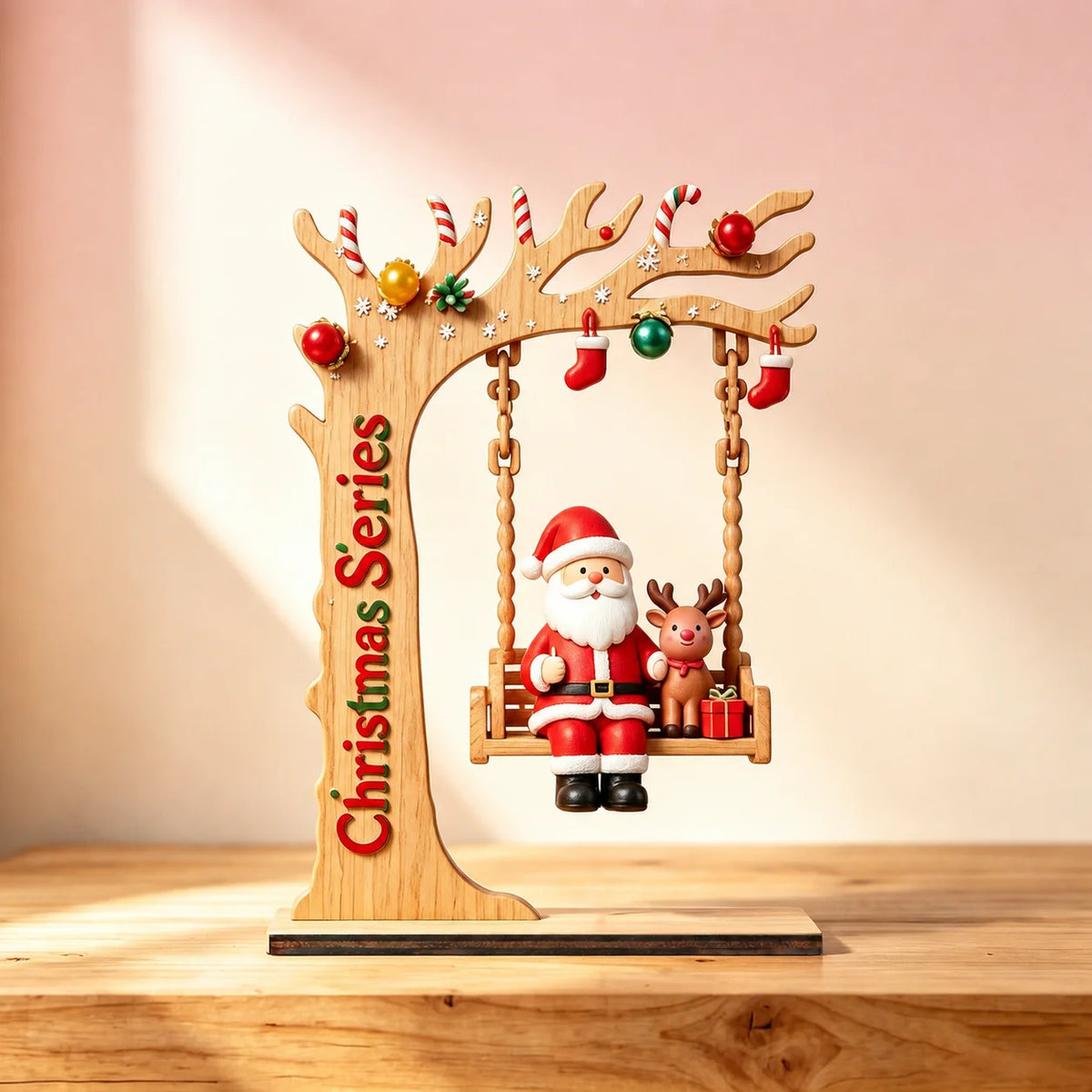 Wooden Santa Crescent Swing Christmas Tabletop Ornament