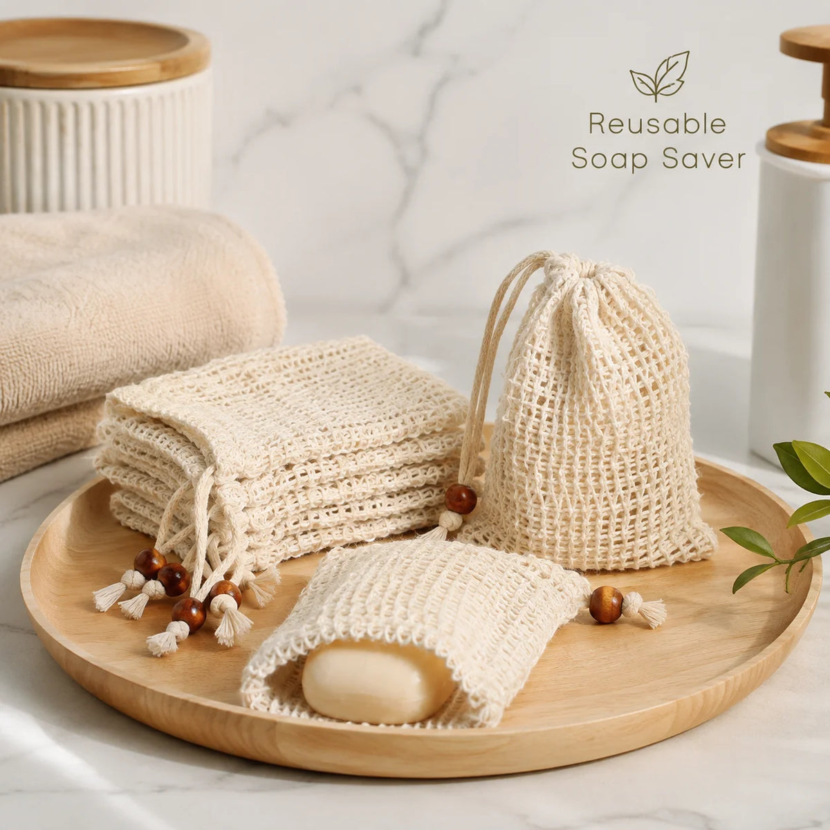 4-Pack Natural Sisal Soap Saver Bags – Exfoliating Bath Pouches