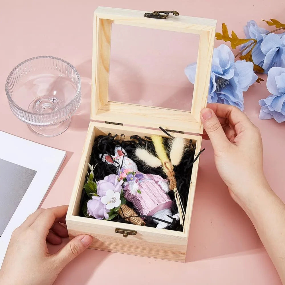 Unfinished Wooden Box with Clear Lid | 15x15x9.5cm Gift Box