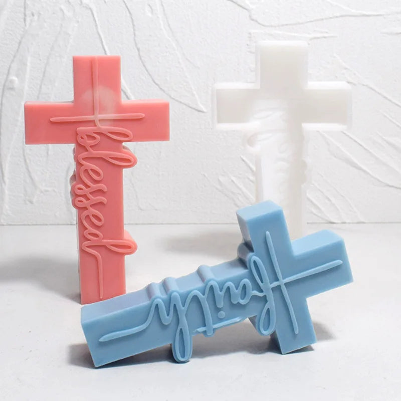 3D Rune Cross Silicone Mold – Candle, Resin & Gypsum Casting