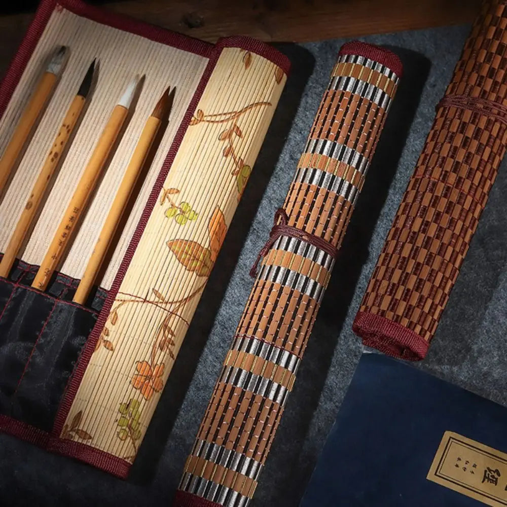 Bamboo Roll-Up Brush Holder | Calligraphy Pen Curtain Case