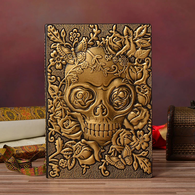 Skull Flower Embossed PU Leather A5 Notebook – Planner & Diary