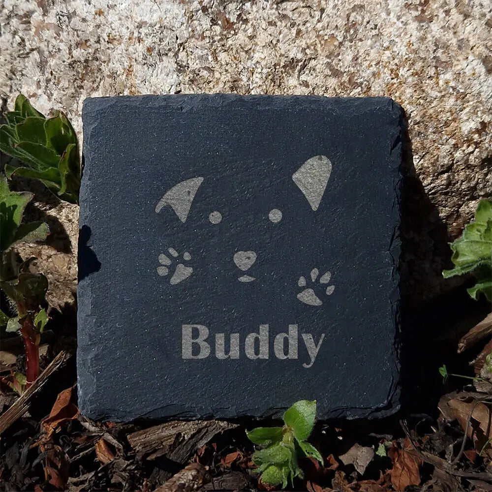 Personalized Dog Memorial Slate Plaque – Pawprint Stone